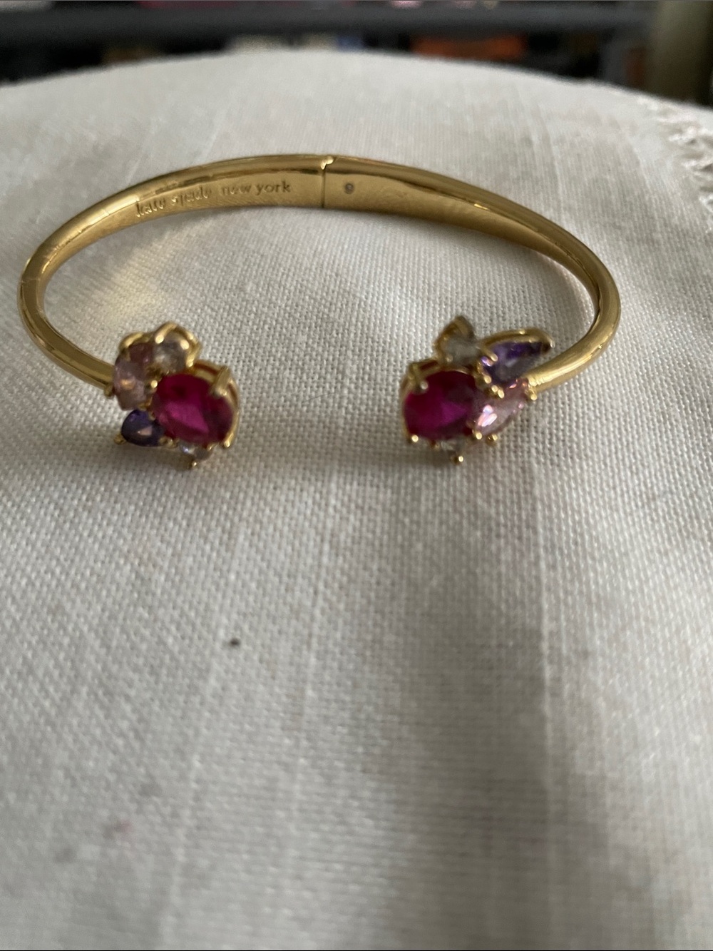 kate spade Gold Open Cuff Ruby Bracelet with Pink and Purple Gems - Picture 2 of 5